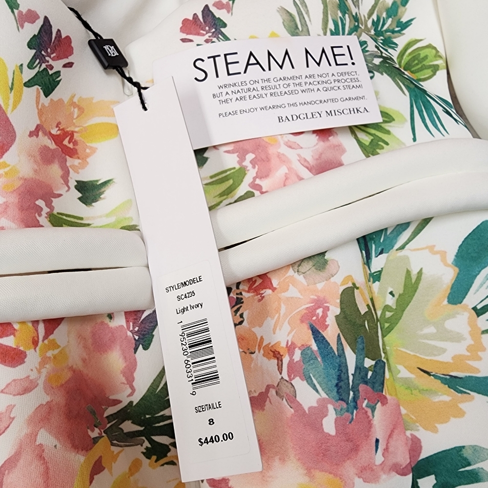 Off The Shoulder White Dress w/ Floral Print - Picture 6 of 10